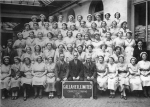 Girls and their bosses from Gallahers Cigarette STripping Department 1936