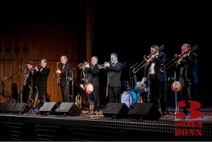 The January 2015 line-up Photo by John Hurd, 10.01.2015 from the Bad Godesberg Concert From left to right: Nick White, Trevor Whiting, Bert Brandsma, Jackie Flavelle (hidden), Peter Rudeforth, Mike Henry, Gregor Beck (hidden), Bob Hunt, Joe Farler (hidden), Chris Barber 