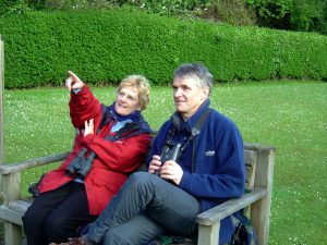 Pamela Thomlinson bird spotting with Anthony McGeehan at a bird spotting breakfast party in north Belfast.